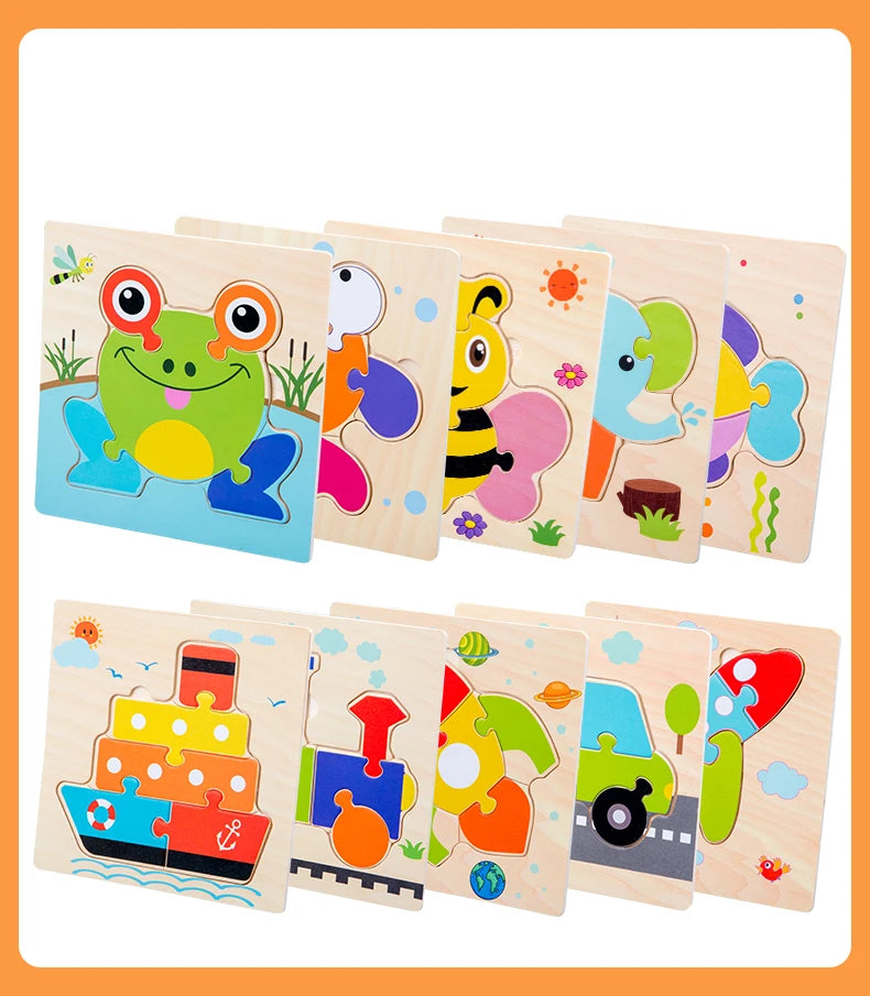 Puzzles 3D en bois pour bébés / Tangram de formes / Apprentissage éducatif / Animaux dessin animé / Jouet de réflexion pour enfants / Idée cadeau