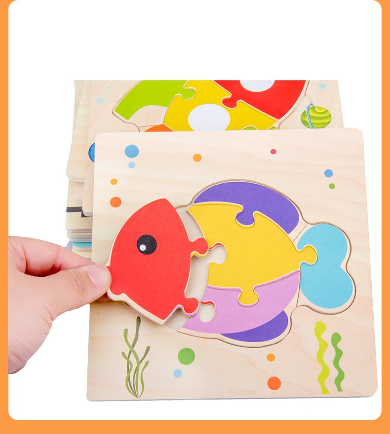 Puzzles 3D en bois pour bébés / Tangram de formes / Apprentissage éducatif / Animaux dessin animé / Jouet de réflexion pour enfants / Idée cadeau
