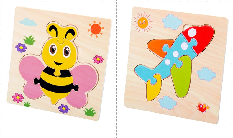 Puzzles 3D en bois pour bébés / Tangram de formes / Apprentissage éducatif / Animaux dessin animé / Jouet de réflexion pour enfants / Idée cadeau