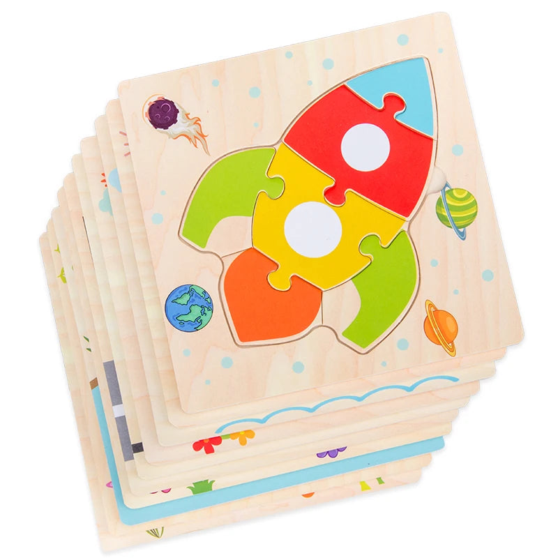 Puzzles 3D en bois pour bébés / Tangram de formes / Apprentissage éducatif / Animaux dessin animé / Jouet de réflexion pour enfants / Idée cadeau