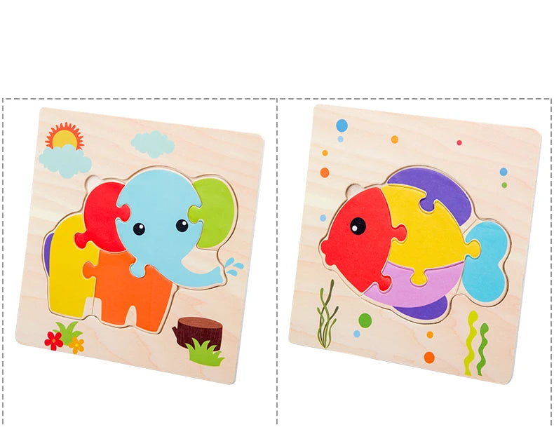 Puzzles 3D en bois pour bébés / Tangram de formes / Apprentissage éducatif / Animaux dessin animé / Jouet de réflexion pour enfants / Idée cadeau