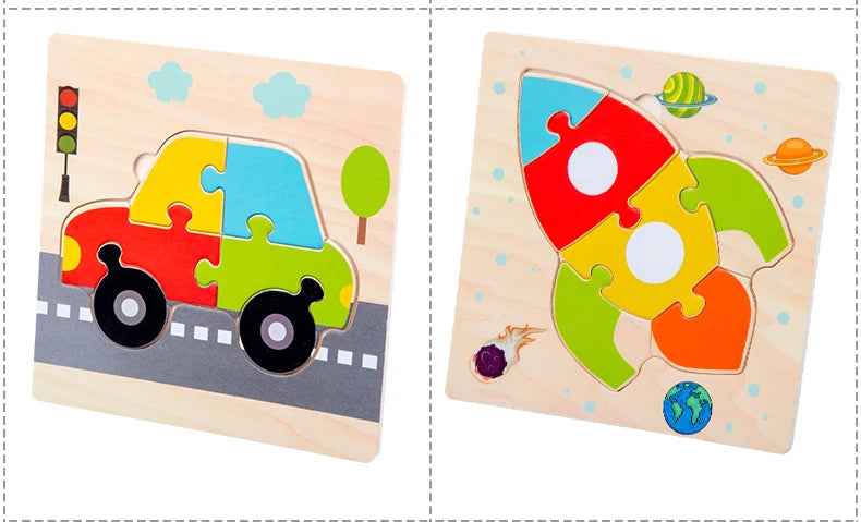 Puzzles 3D en bois pour bébés / Tangram de formes / Apprentissage éducatif / Animaux dessin animé / Jouet de réflexion pour enfants / Idée cadeau