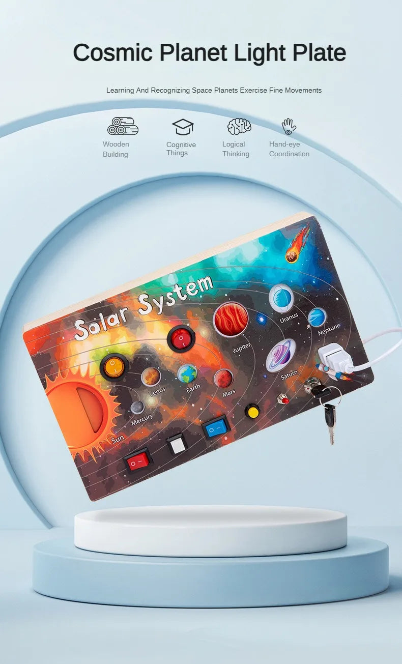 Planche d’activités Montessori / Circuit LED avec prise et interrupteur ON/OFF / Développement de la motricité fine et des capacités cognitives / Jouet éducatif pour bébés / Idée cadeau Busy Board