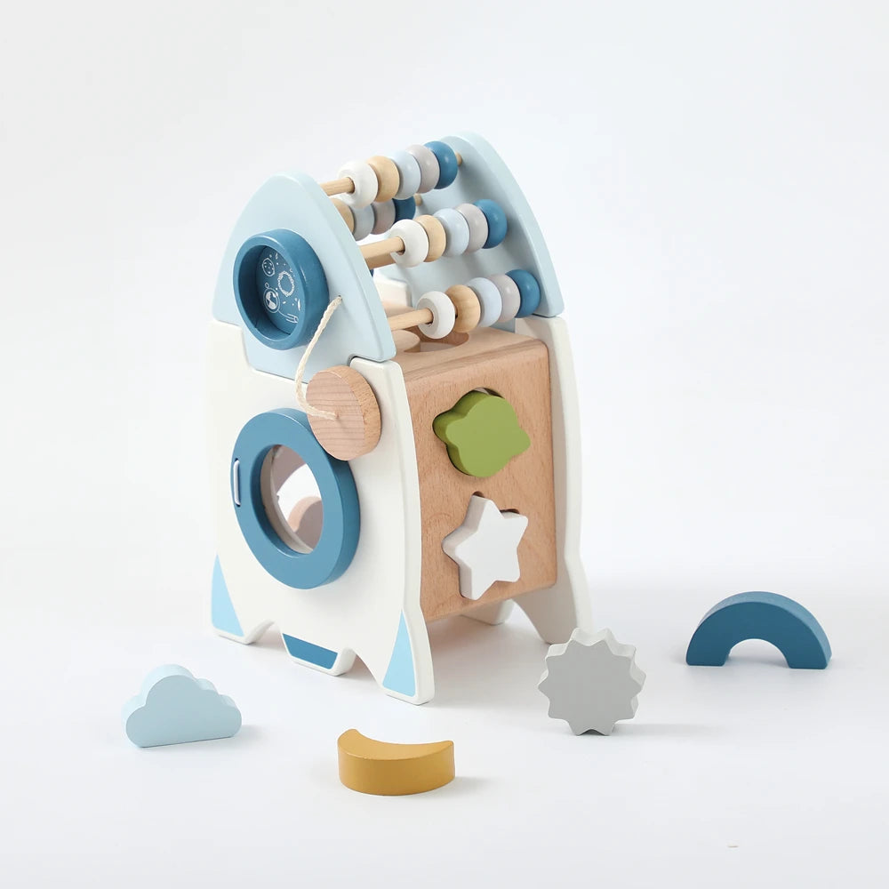 Jouet fusée en bois Montessori pour bébé, bloc éducatif cognitif multifonction, ensemble de jouets, Puzzle, jeu interactif, cadeau pour bébé