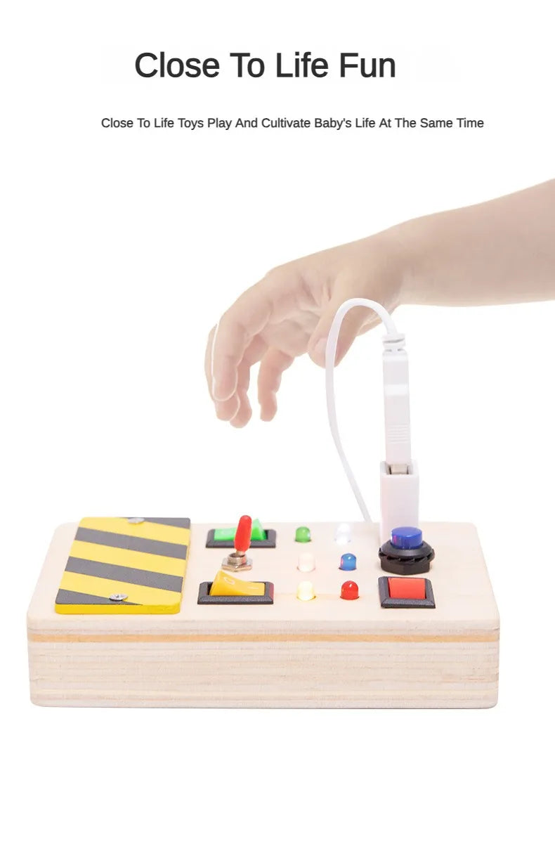 Planche d’activités Montessori / Circuit LED avec prise et interrupteur ON/OFF / Développement de la motricité fine et des capacités cognitives / Jouet éducatif pour bébés / Idée cadeau Busy Board