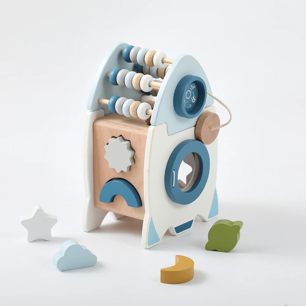 Jouet fusée en bois Montessori pour bébé, bloc éducatif cognitif multifonction, ensemble de jouets, Puzzle, jeu interactif, cadeau pour bébé