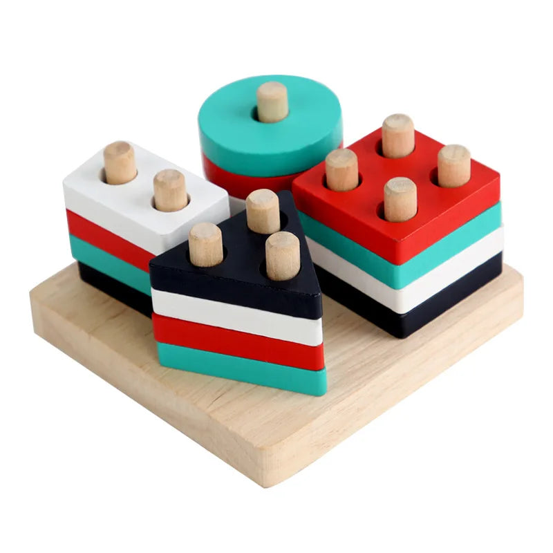 Jouets éducatifs Montessori en bois / Trieur de formes et de couleurs pour bébés 1–2 ans / Blocs puzzle / Empilage de grandes formes géométriques / Jouet pour tout-petits