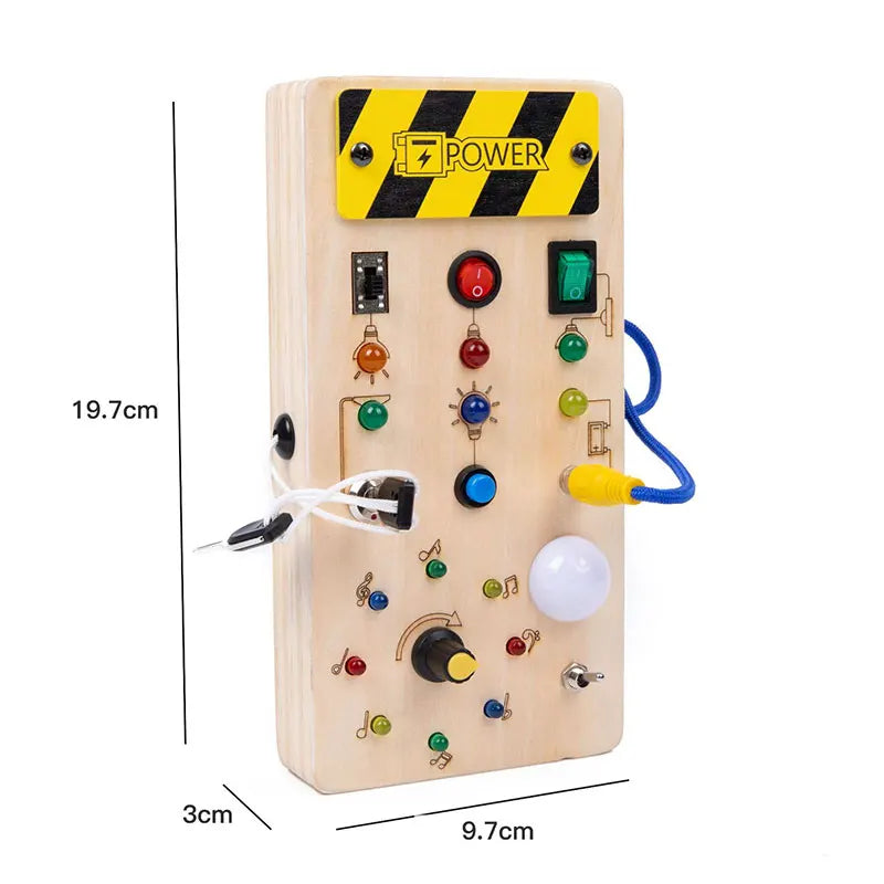 Montessori Busy Board Jouets mentaires oriels en bois avec interrupteur à lumière LED, Tableau de commande, Activités de voyage, Jeux pour enfants, 2-4 ans