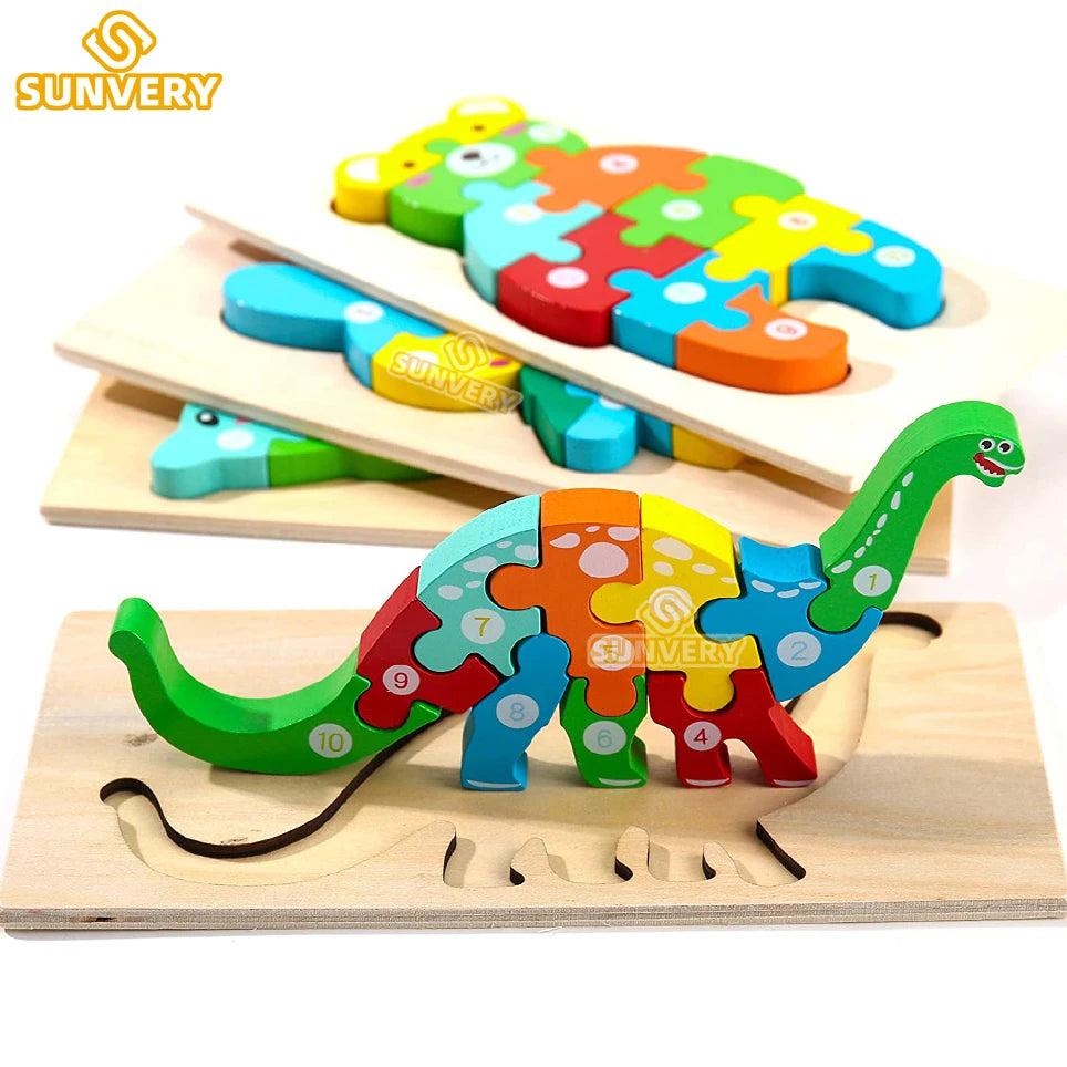 Puzzles en bois Montessori pour tout-petits / Jouets Montessori pour enfants de 2 à 5 ans / Puzzle éducatif 3D dinosaures