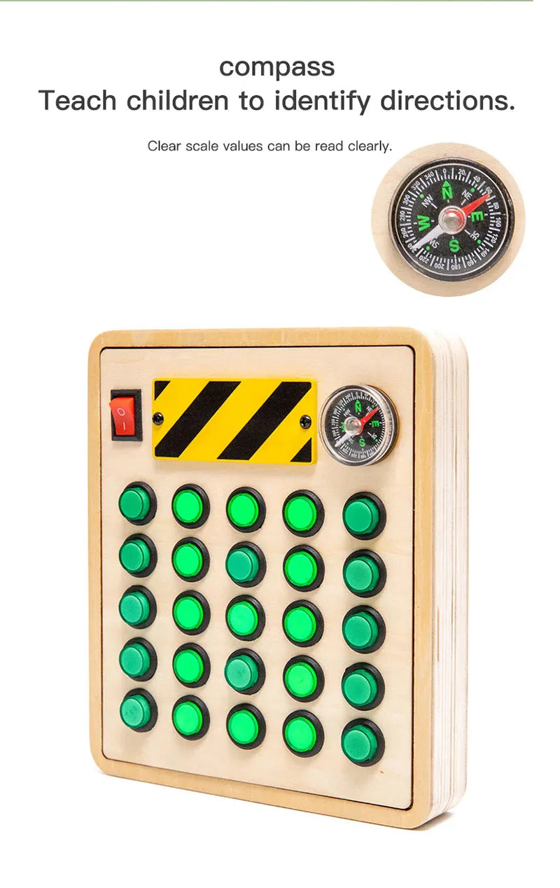 Montessori Busy Board Jouets mentaires oriels en bois avec interrupteur à lumière LED, Tableau de commande, Activités de voyage, Jeux pour enfants, 2-4 ans