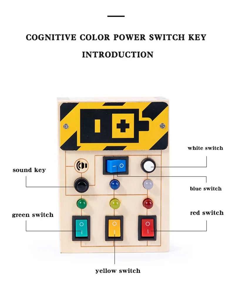 Montessori Busy Board Jouets mentaires oriels en bois avec interrupteur à lumière LED, Tableau de commande, Activités de voyage, Jeux pour enfants, 2-4 ans