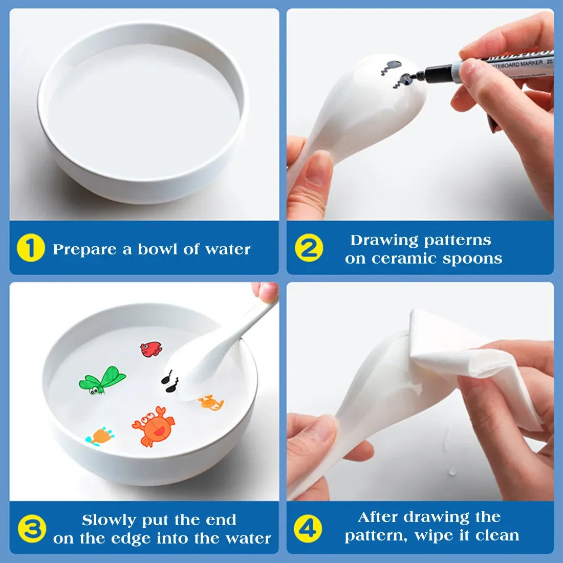 Stylo magique flottant sur l’eau / Encre flottante avec cuillère / Peinture sur eau / Ensemble de dessin pour enfants