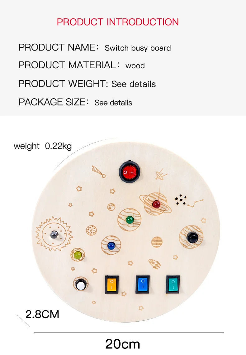 Planche d’activités Montessori / Circuit LED avec prise et interrupteur ON/OFF / Développement de la motricité fine et des capacités cognitives / Jouet éducatif pour bébés / Idée cadeau Busy Board