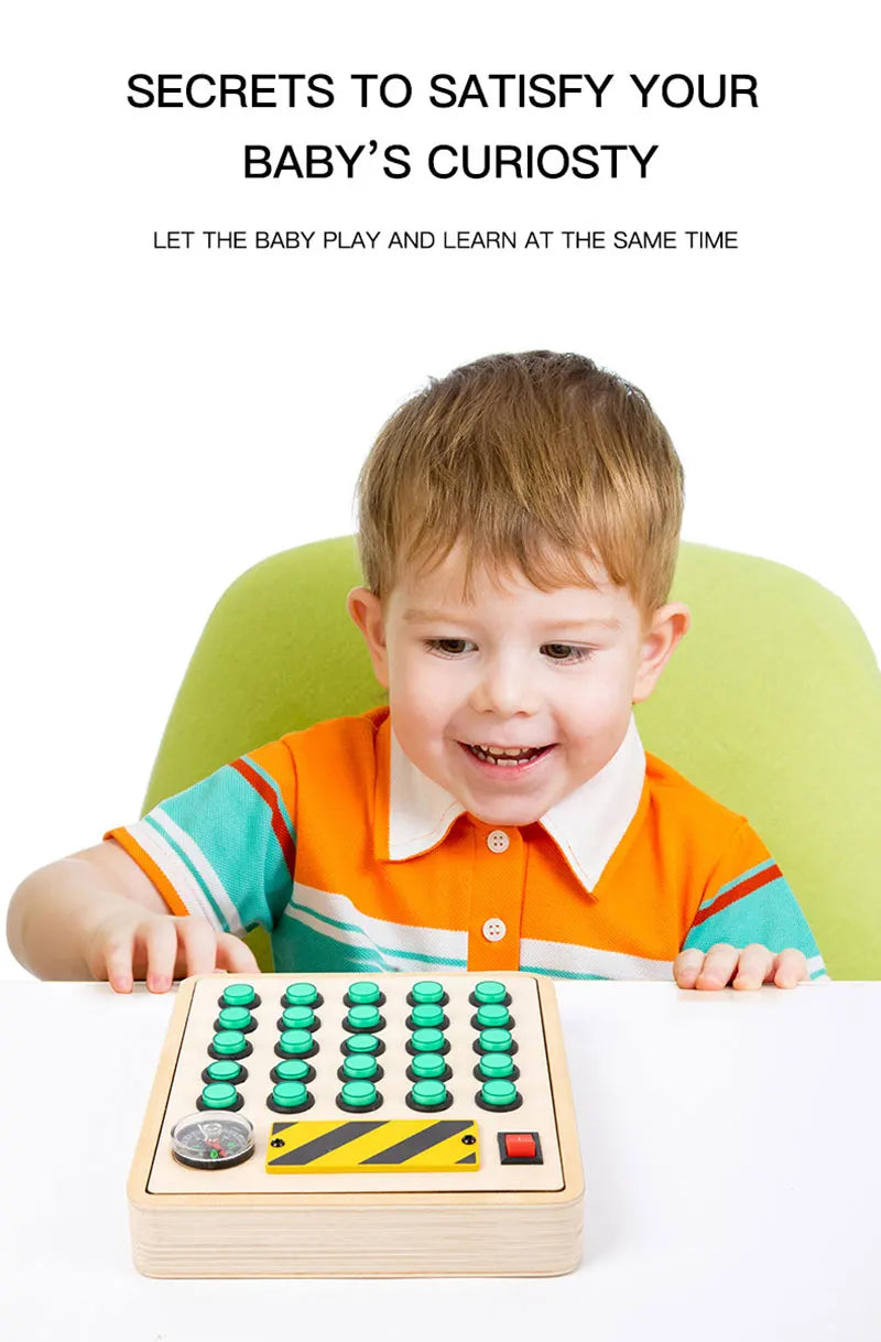 Montessori Busy Board Jouets mentaires oriels en bois avec interrupteur à lumière LED, Tableau de commande, Activités de voyage, Jeux pour enfants, 2-4 ans