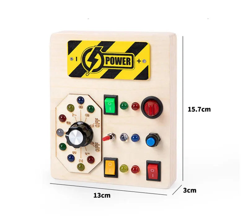 Montessori Busy Board Jouets mentaires oriels en bois avec interrupteur à lumière LED, Tableau de commande, Activités de voyage, Jeux pour enfants, 2-4 ans