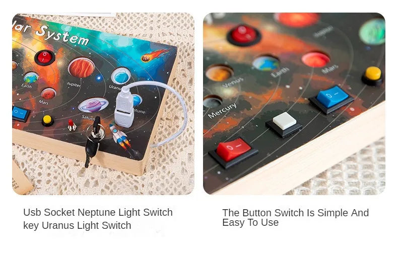 Planche d’activités Montessori / Circuit LED avec prise et interrupteur ON/OFF / Développement de la motricité fine et des capacités cognitives / Jouet éducatif pour bébés / Idée cadeau Busy Board