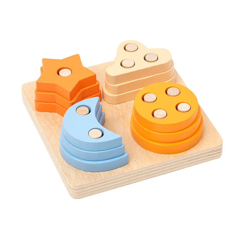 Jouets éducatifs Montessori en bois / Trieur de formes et de couleurs pour bébés 1–2 ans / Blocs puzzle / Empilage de grandes formes géométriques / Jouet pour tout-petits