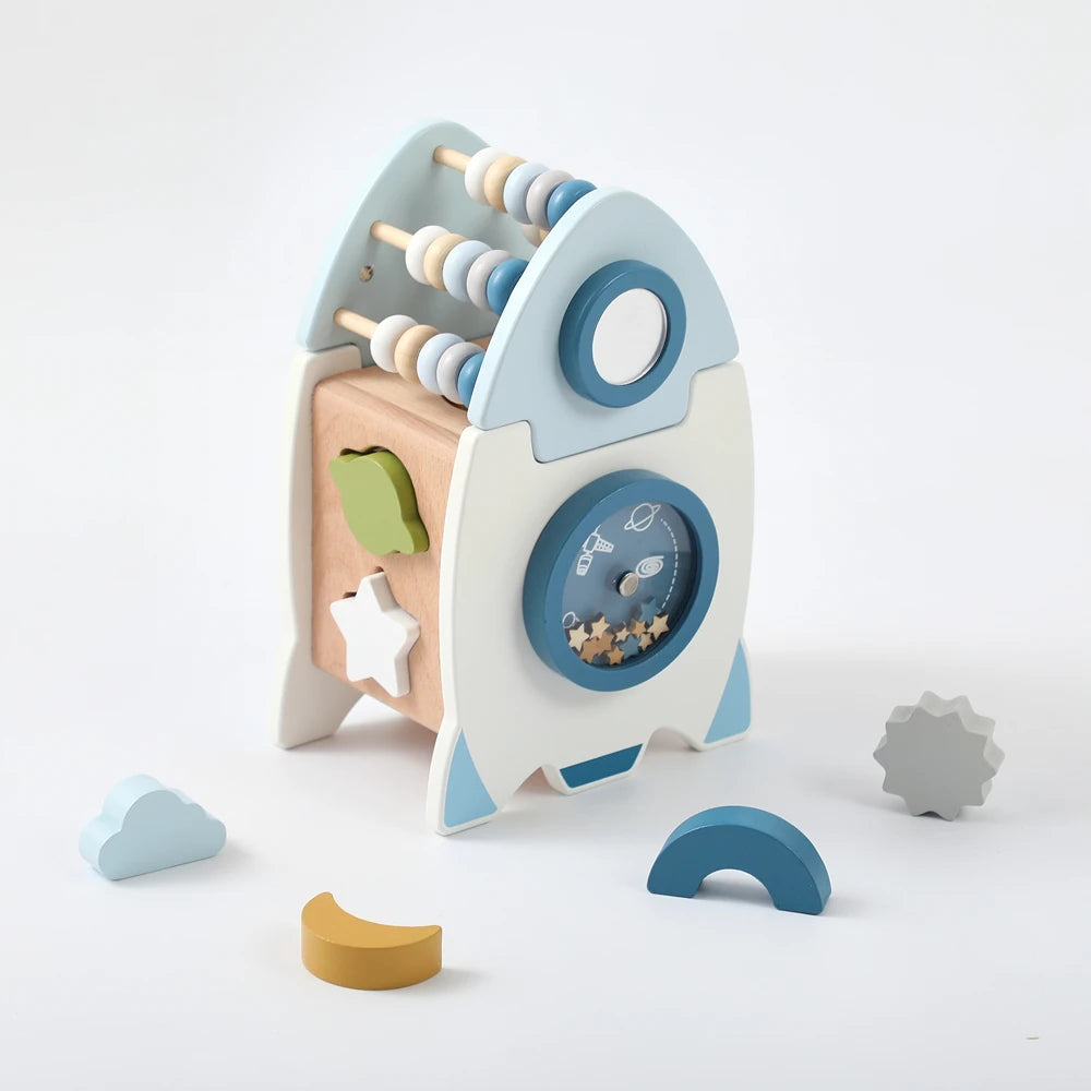 Jouet fusée en bois Montessori pour bébé, bloc éducatif cognitif multifonction, ensemble de jouets, Puzzle, jeu interactif, cadeau pour bébé