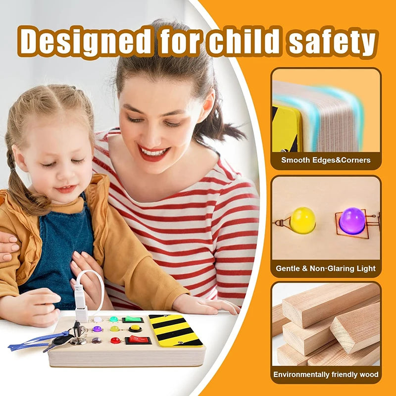 Bébé Montessori occupé conseil lumière LED interrupteurs panneau de commande jouets sensoriels en bois occupé conseil enfants jeux enfants Puzzle jouets cadeaux