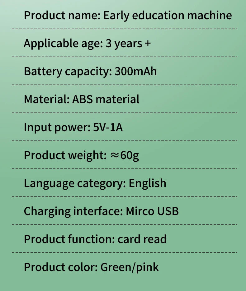 Machine de cartes éducatives précoces / Cartes audio en anglais / Apprentissage du langage parlant / Jouet électronique pour enfants / Cadeau d’anniversaire
