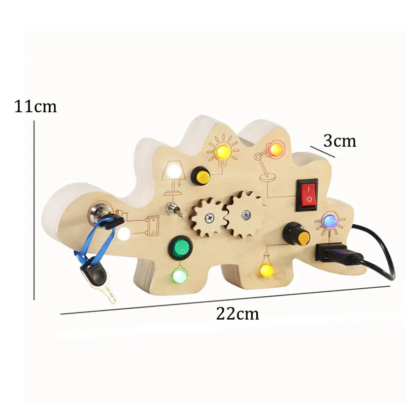 Montessori Busy Board Jouets mentaires oriels en bois avec interrupteur à lumière LED, Tableau de commande, Activités de voyage, Jeux pour enfants, 2-4 ans