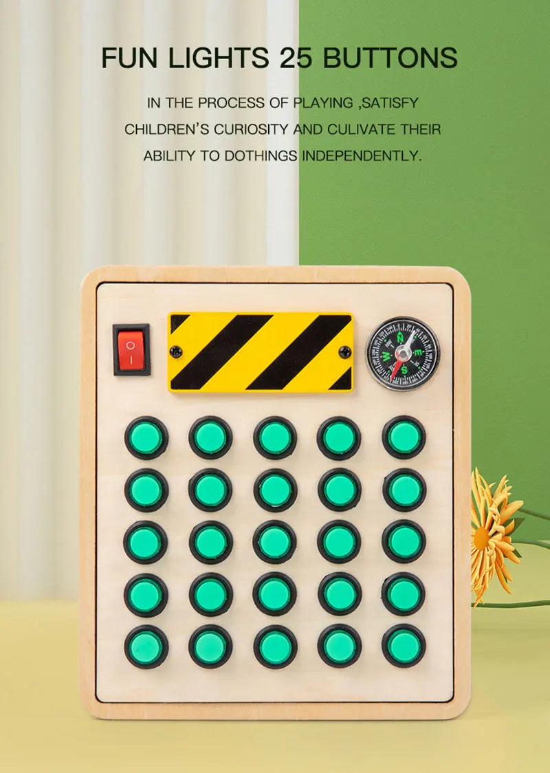 Montessori Busy Board Jouets mentaires oriels en bois avec interrupteur à lumière LED, Tableau de commande, Activités de voyage, Jeux pour enfants, 2-4 ans