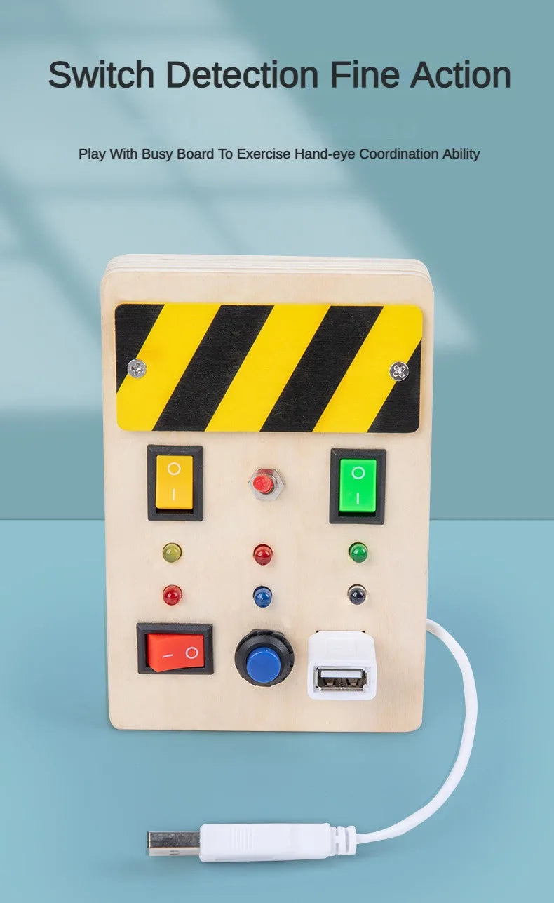 Planche d’activités Montessori / Circuit LED avec prise et interrupteur ON/OFF / Développement de la motricité fine et des capacités cognitives / Jouet éducatif pour bébés / Idée cadeau Busy Board