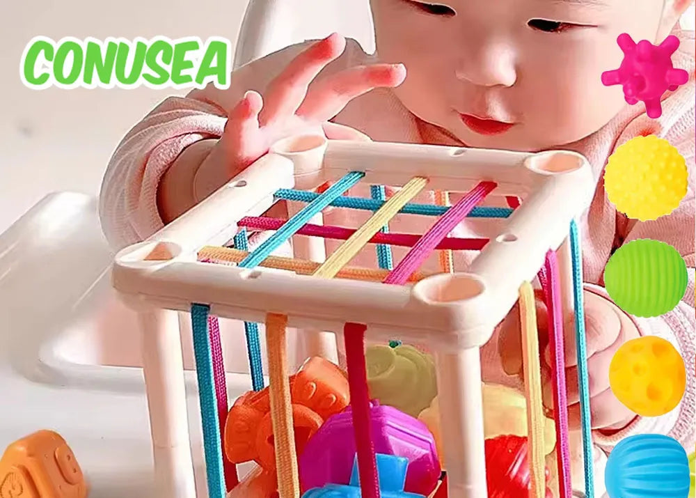 Jouets Montessori Bébé 18 Mois Jeux Éducatifs et Sensoriels, Développement des Sens, Blocs Colorés, Jeu de Tri pour Bébés et Nourrissons