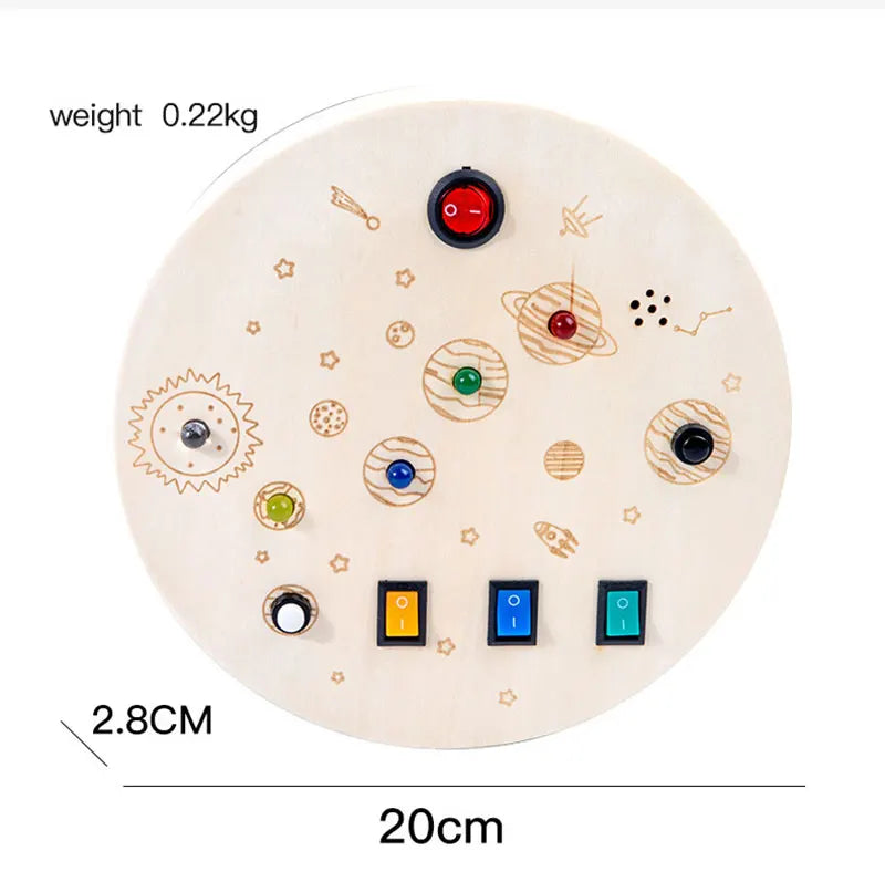 Montessori Busy Board Jouets mentaires oriels en bois avec interrupteur à lumière LED, Tableau de commande, Activités de voyage, Jeux pour enfants, 2-4 ans