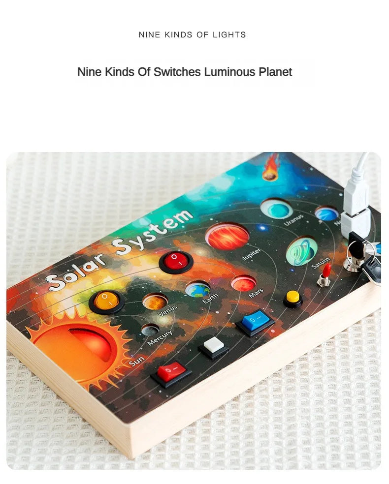 Planche d’activités Montessori / Circuit LED avec prise et interrupteur ON/OFF / Développement de la motricité fine et des capacités cognitives / Jouet éducatif pour bébés / Idée cadeau Busy Board
