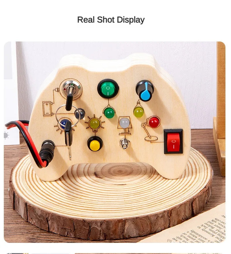 Planche d’activités Montessori / Circuit LED avec prise et interrupteur ON/OFF / Développement de la motricité fine et des capacités cognitives / Jouet éducatif pour bébés / Idée cadeau Busy Board