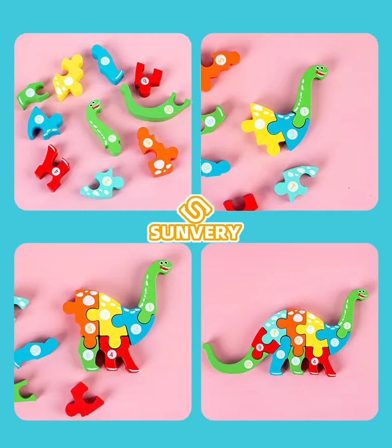 Puzzles en bois Montessori pour tout-petits / Jouets Montessori pour enfants de 2 à 5 ans / Puzzle éducatif 3D dinosaures
