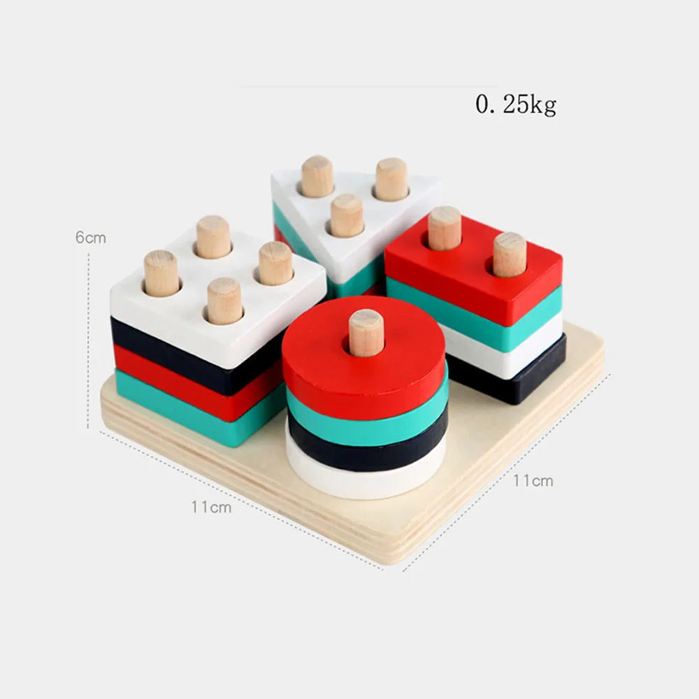 Jouets éducatifs Montessori en bois / Trieur de formes et de couleurs pour bébés 1–2 ans / Blocs puzzle / Empilage de grandes formes géométriques / Jouet pour tout-petits