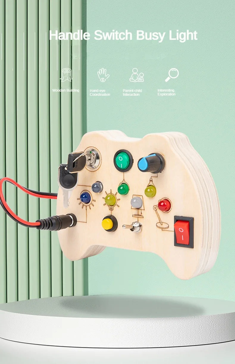 Planche d’activités Montessori / Circuit LED avec prise et interrupteur ON/OFF / Développement de la motricité fine et des capacités cognitives / Jouet éducatif pour bébés / Idée cadeau Busy Board
