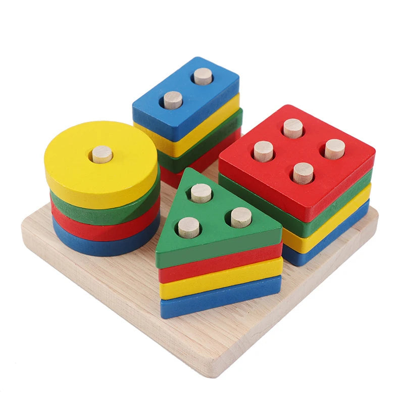 Jouets éducatifs Montessori en bois / Trieur de formes et de couleurs pour bébés 1–2 ans / Blocs puzzle / Empilage de grandes formes géométriques / Jouet pour tout-petits
