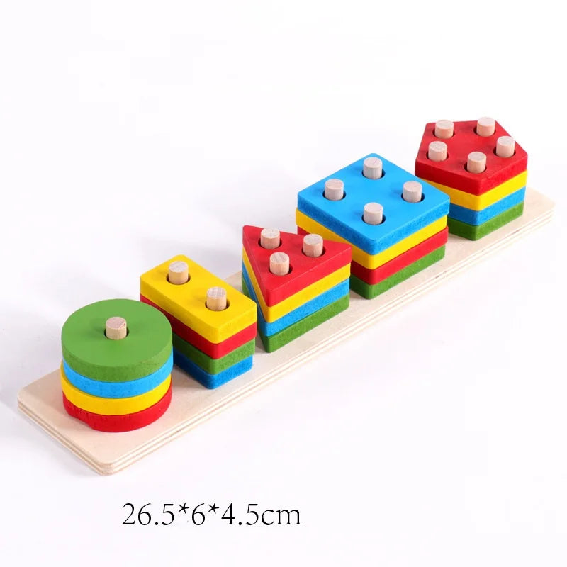 Jouets éducatifs Montessori en bois / Trieur de formes et de couleurs pour bébés 1–2 ans / Blocs puzzle / Empilage de grandes formes géométriques / Jouet pour tout-petits