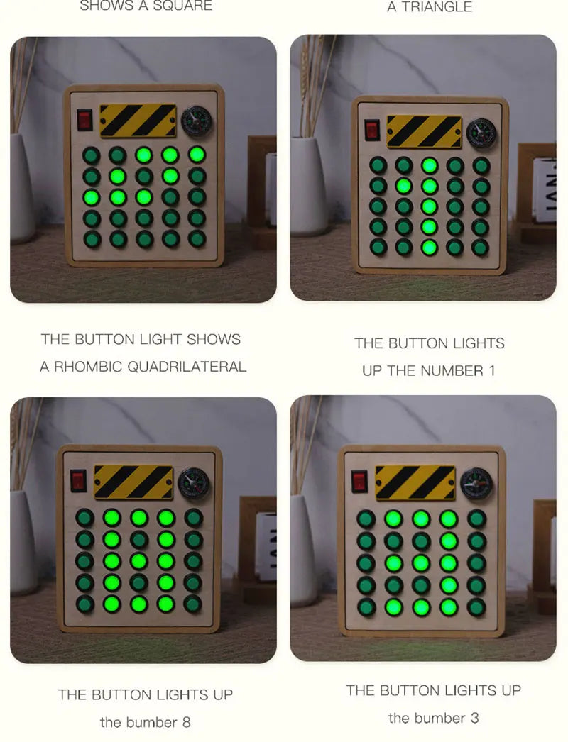 Montessori Busy Board Jouets mentaires oriels en bois avec interrupteur à lumière LED, Tableau de commande, Activités de voyage, Jeux pour enfants, 2-4 ans