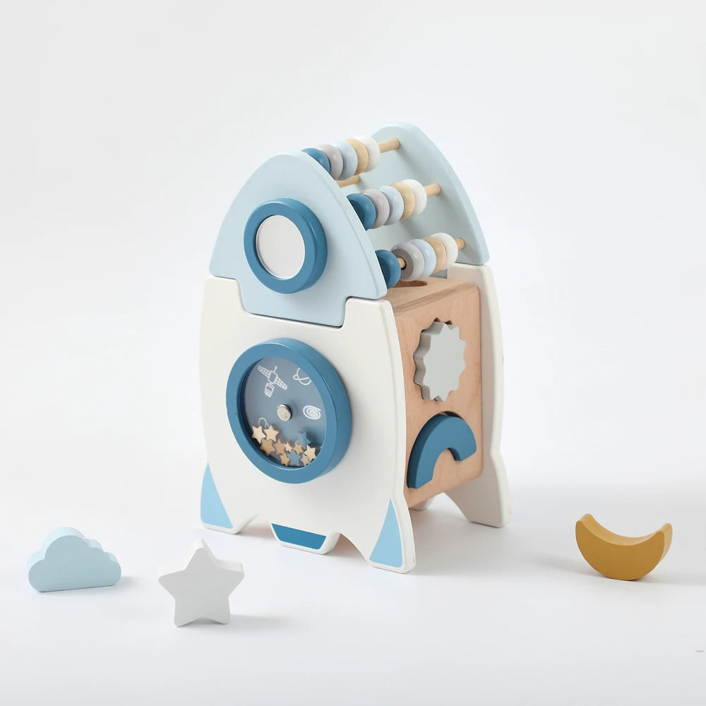 Jouet fusée en bois Montessori pour bébé, bloc éducatif cognitif multifonction, ensemble de jouets, Puzzle, jeu interactif, cadeau pour bébé
