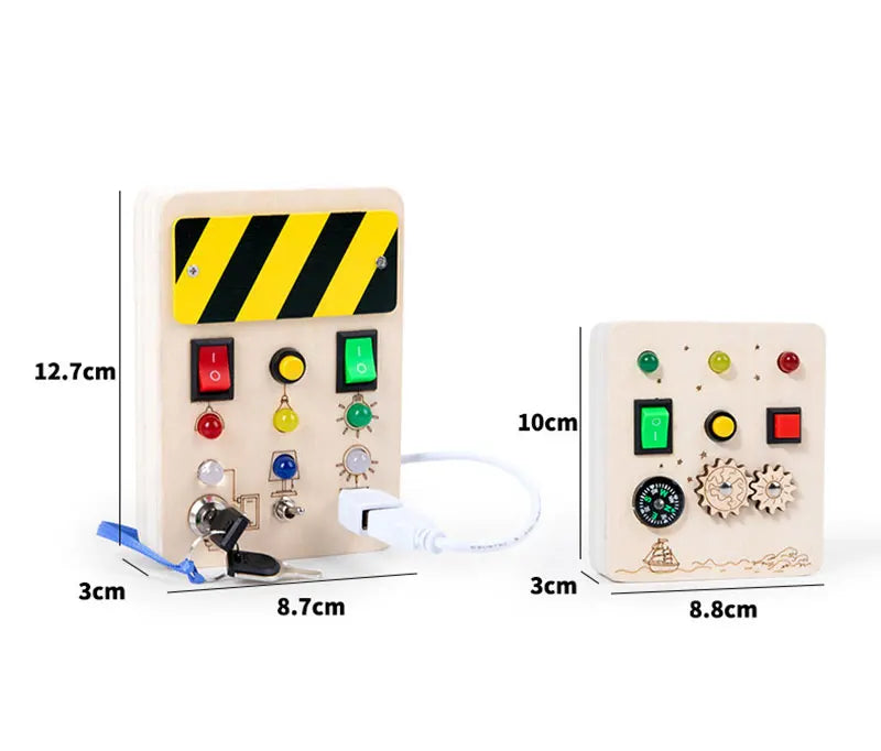 Montessori Busy Board Jouets mentaires oriels en bois avec interrupteur à lumière LED, Tableau de commande, Activités de voyage, Jeux pour enfants, 2-4 ans