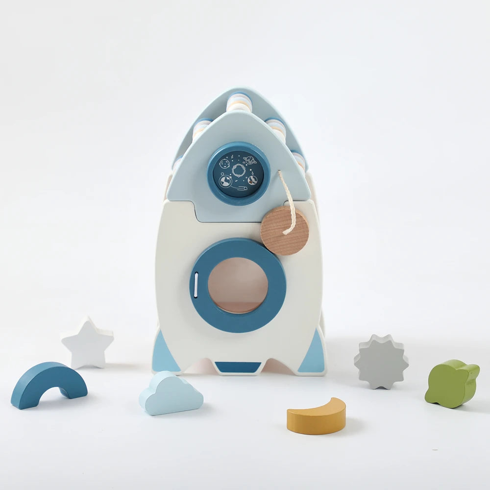 Jouet fusée en bois Montessori pour bébé, bloc éducatif cognitif multifonction, ensemble de jouets, Puzzle, jeu interactif, cadeau pour bébé