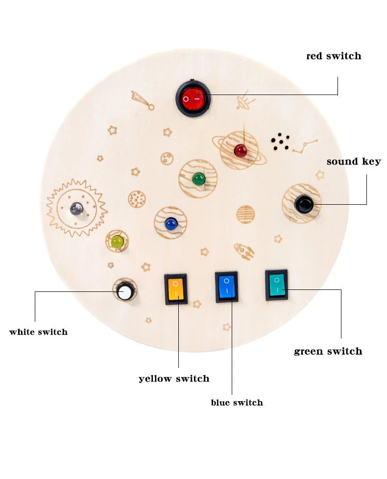 Planche d’activités Montessori / Circuit LED avec prise et interrupteur ON/OFF / Développement de la motricité fine et des capacités cognitives / Jouet éducatif pour bébés / Idée cadeau Busy Board