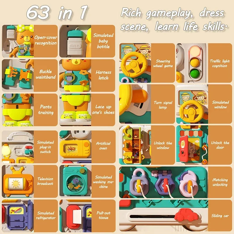 Planche d’activités Montessori / Jouet sensoriel avec musique et interrupteurs lumineux / Jouet multifonction pour tout-petits / Cadeau éducatif pour la petite enfance