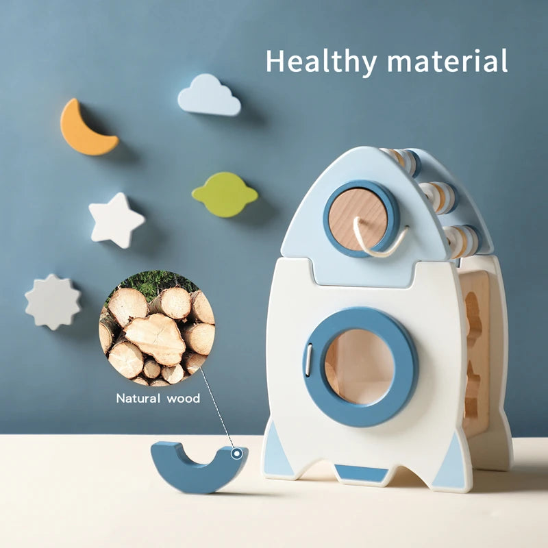Jouet fusée en bois Montessori pour bébé, bloc éducatif cognitif multifonction, ensemble de jouets, Puzzle, jeu interactif, cadeau pour bébé