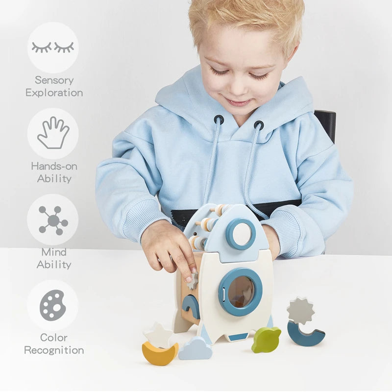 Jouet fusée en bois Montessori pour bébé, bloc éducatif cognitif multifonction, ensemble de jouets, Puzzle, jeu interactif, cadeau pour bébé