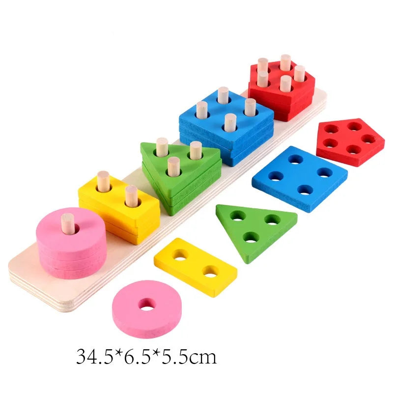 Jouets éducatifs Montessori en bois / Trieur de formes et de couleurs pour bébés 1–2 ans / Blocs puzzle / Empilage de grandes formes géométriques / Jouet pour tout-petits