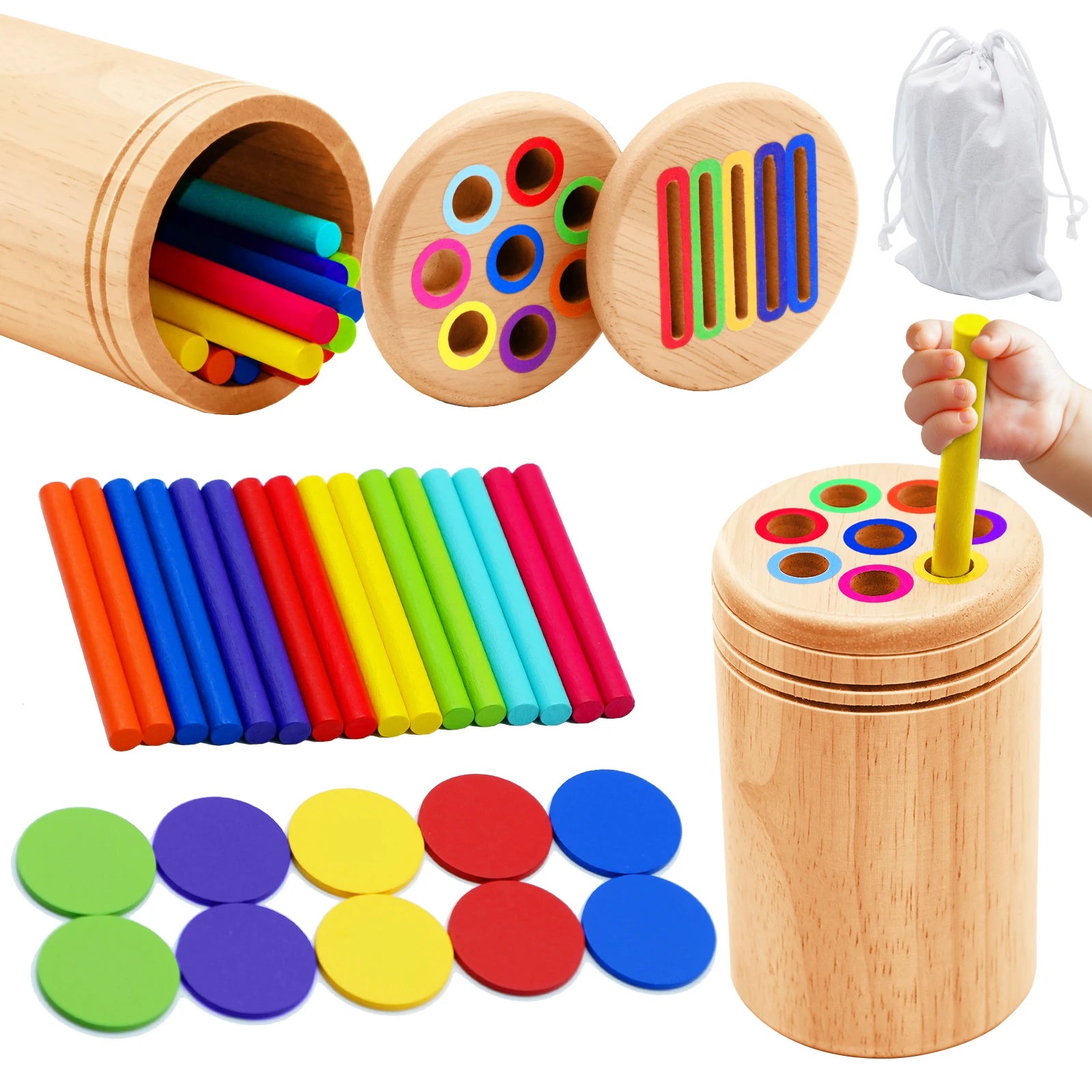 Jouets Montessori en bois / Tri des couleurs / Jouets de motricité fine / Association des formes / Jouets sensoriels / Puzzle éducatif pour tout-petits