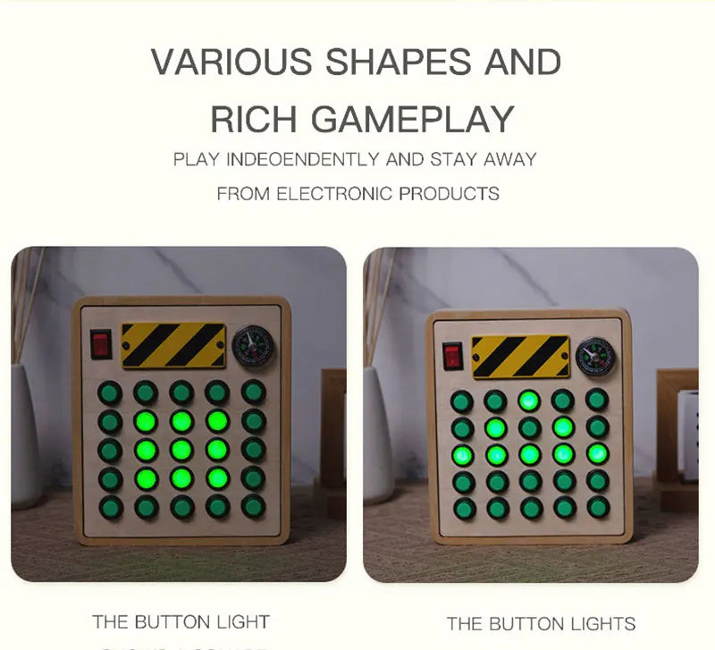 Montessori Busy Board Jouets mentaires oriels en bois avec interrupteur à lumière LED, Tableau de commande, Activités de voyage, Jeux pour enfants, 2-4 ans