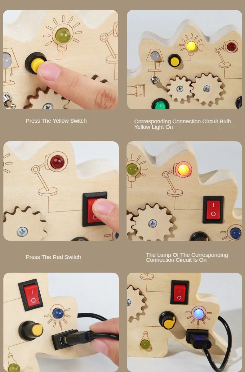Planche d’activités Montessori / Circuit LED avec prise et interrupteur ON/OFF / Développement de la motricité fine et des capacités cognitives / Jouet éducatif pour bébés / Idée cadeau Busy Board