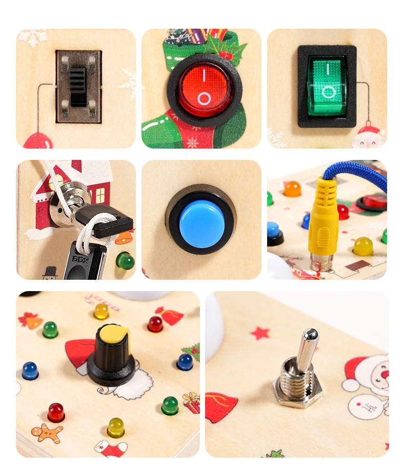 Jouets d'éducation précoce pour enfants, lumière Led électronique, planche sensorielle en bois pour bébé, Montessori, cadeaux de noël pour tout-petits