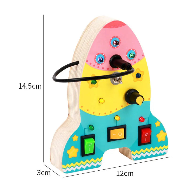 Montessori Busy Board Jouets mentaires oriels en bois avec interrupteur à lumière LED, Tableau de commande, Activités de voyage, Jeux pour enfants, 2-4 ans